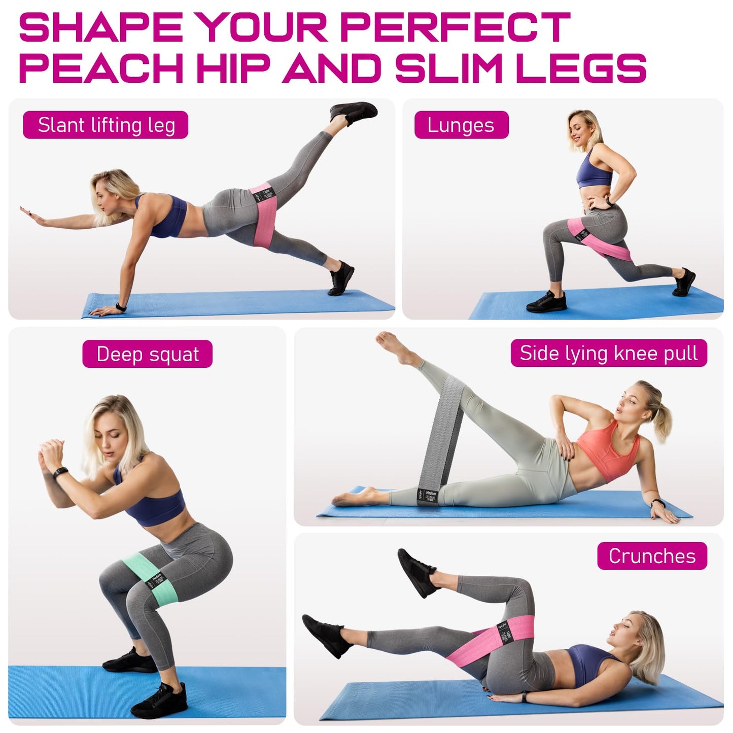 Fabric Resistance Bands for Working Out, Exercise Bands for Glutes and Legs | Workout Band for Women and Men, Elastic Booty Band Set for Squats, Hip, Thigh, Yoga, Pilates, Rehab, Fitness and Home Workout