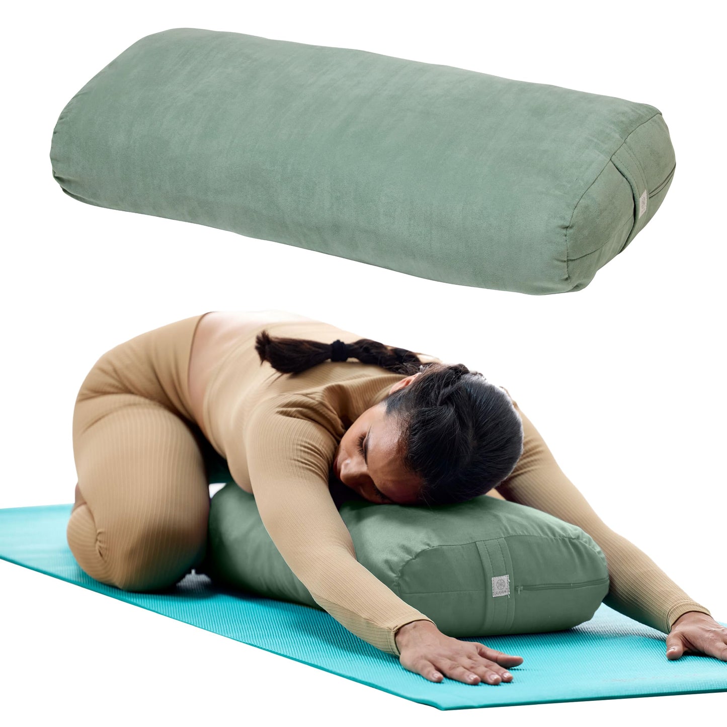 Gaiam Yoga Bolster Pillow, Supportive Cushion for Restorative Yoga | Firm cotton-filled bolster supports stretching & restorative poses. Carry handle, washable cover, yoga prop.