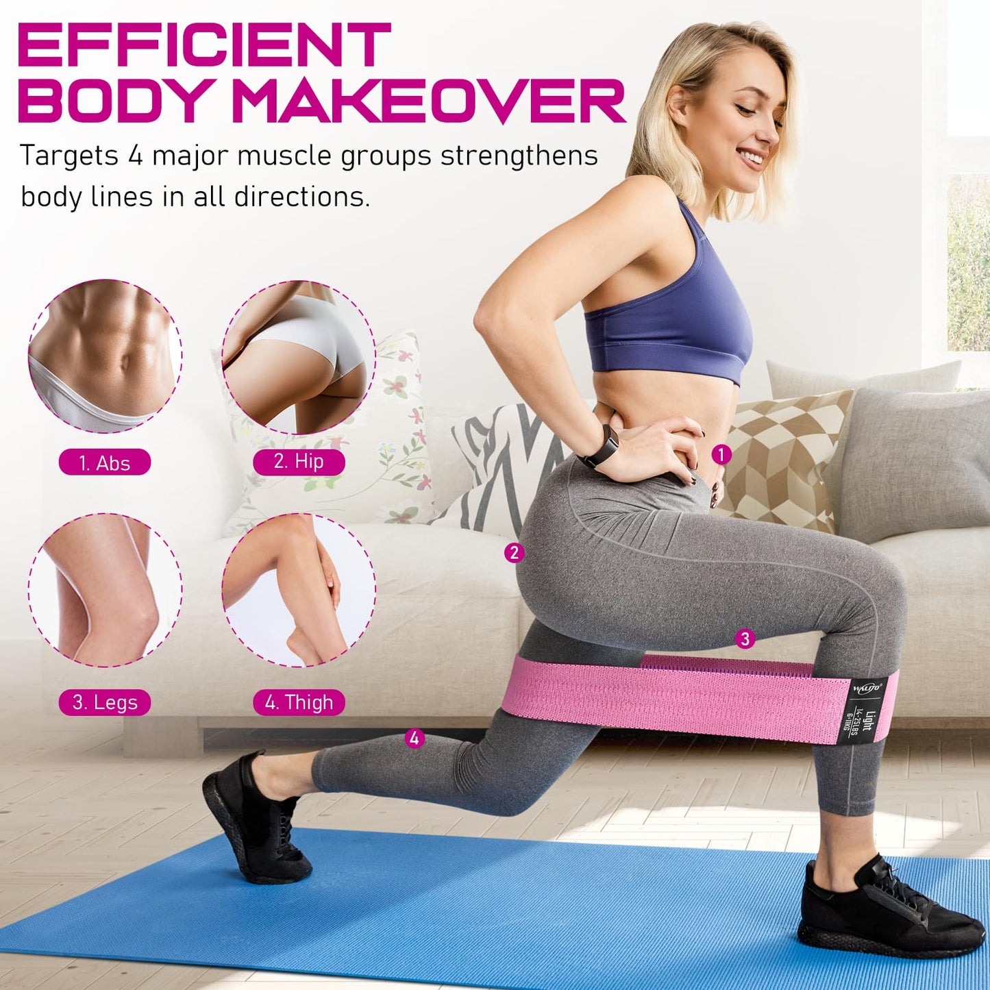 Fabric Resistance Bands for Working Out, Exercise Bands for Glutes and Legs | Workout Band for Women and Men, Elastic Booty Band Set for Squats, Hip, Thigh, Yoga, Pilates, Rehab, Fitness and Home Workout