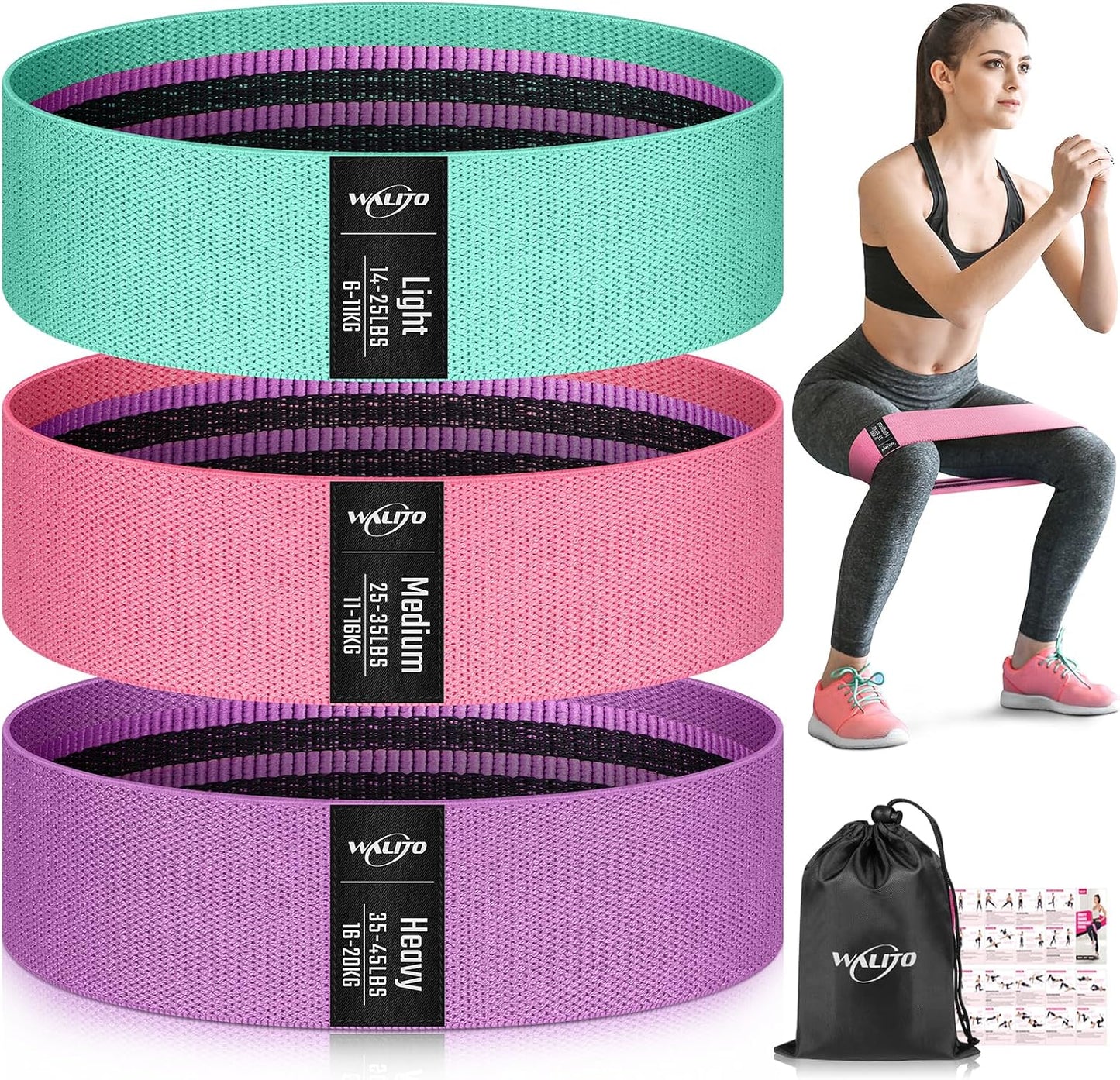 Fabric Resistance Bands for Working Out, Exercise Bands for Glutes and Legs | Workout Band for Women and Men, Elastic Booty Band Set for Squats, Hip, Thigh, Yoga, Pilates, Rehab, Fitness and Home Workout