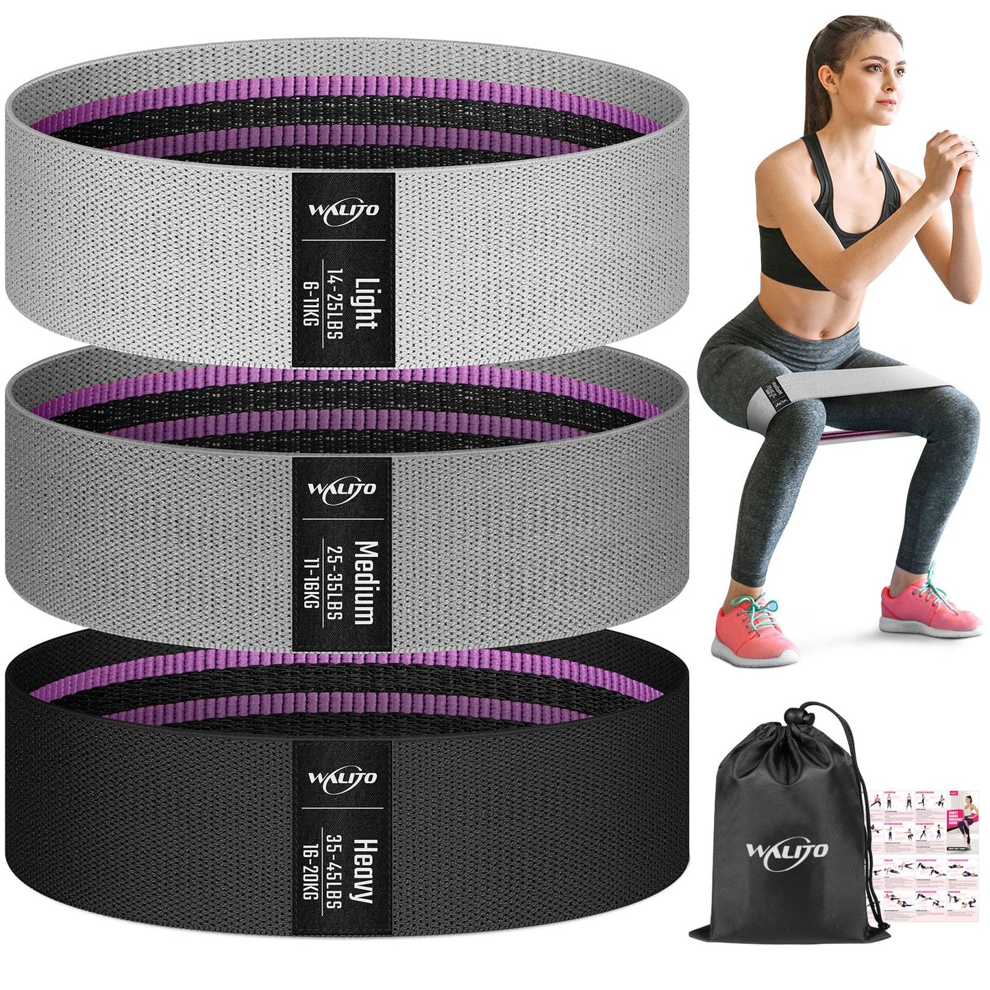 Fabric Resistance Bands for Working Out, Exercise Bands for Glutes and Legs | Workout Band for Women and Men, Elastic Booty Band Set for Squats, Hip, Thigh, Yoga, Pilates, Rehab, Fitness and Home Workout